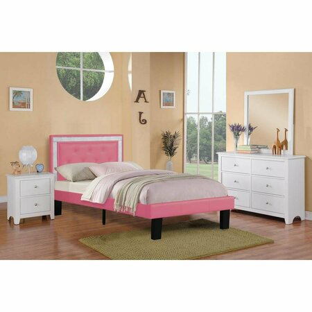 KD GABINETES Upholstered Bed Frame with Slats in Pink Faux Leather - Twin Size KD3675997